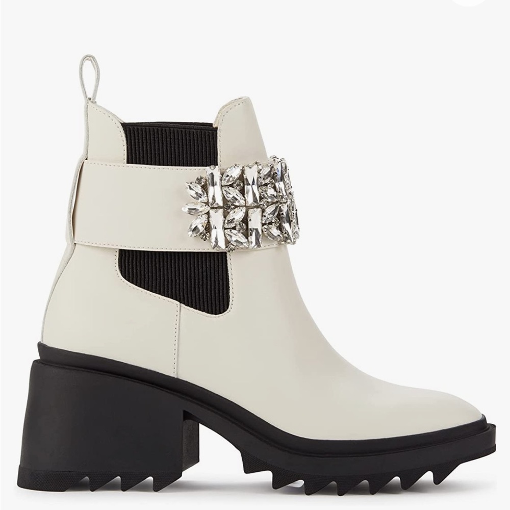 New KARL LAGERFELD PARIS Cavin Metallic Block Heel Square Ankle Boot size 8